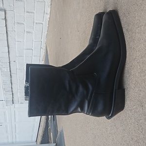 Zara Western Black Leather Boots - Womens Size 39EU/9 - Square Toe